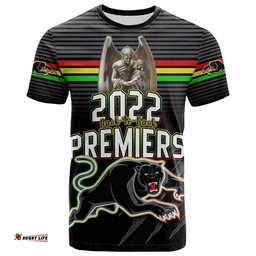 custom text and number panthers proud t shirt back to back premiers 2022 version black