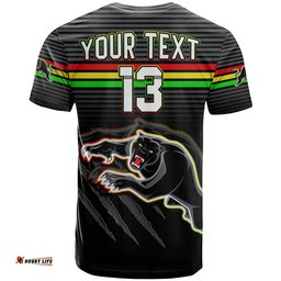 custom text and number panthers proud t shirt back to back premiers 2022 version black
