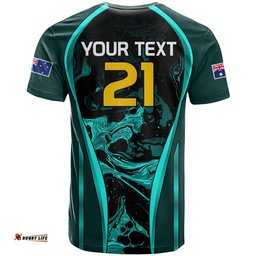 custom matildas australia soccer t shirt liquid marble texture vibe