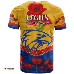 west coast eagles football anzac t shirt lest we forget