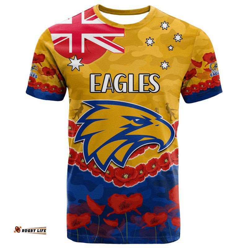 west coast eagles football anzac t shirt lest we forget