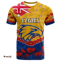 west coast eagles football anzac t shirt lest we forget
