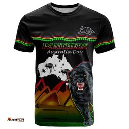 custom australia day panthers t shirt nrl 2024 sydney opera house with map black