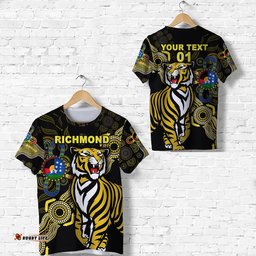custom personalised richmond tigers t shirt naidoc heal country! heal our nation indigenous vibes custom text and number
