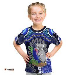 australia koala aboriginal t shirt koala hugging rugby ball blue