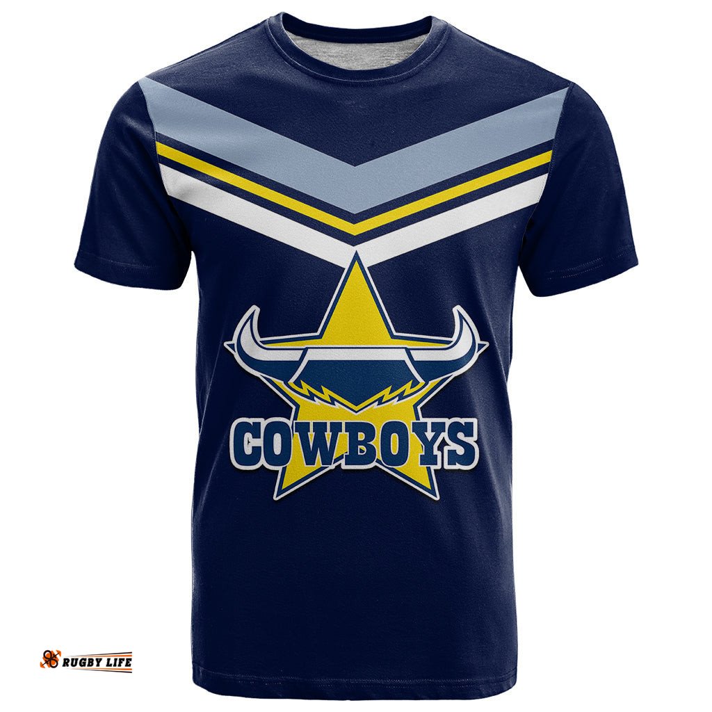 custom text and number nrl cowboys t shirt new jersey 2023 blue