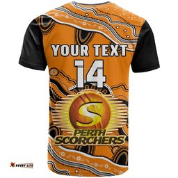custom text and number perth scorchers cricket t shirt aboriginal painting