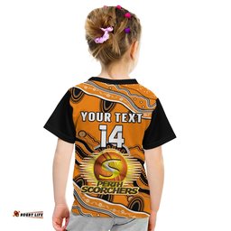 custom text and number perth scorchers cricket t shirt aboriginal painting