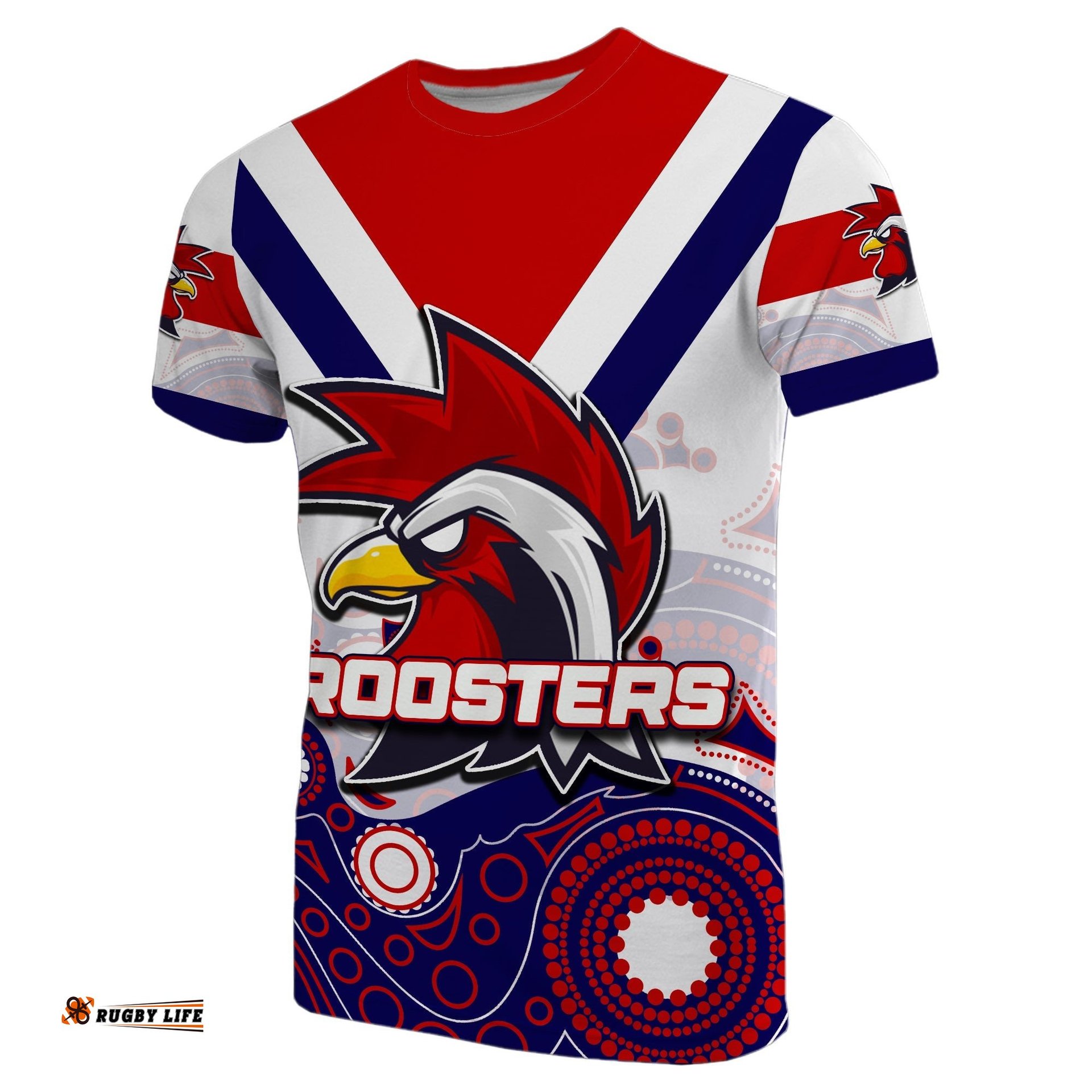roosters t shirt aboriginal white style