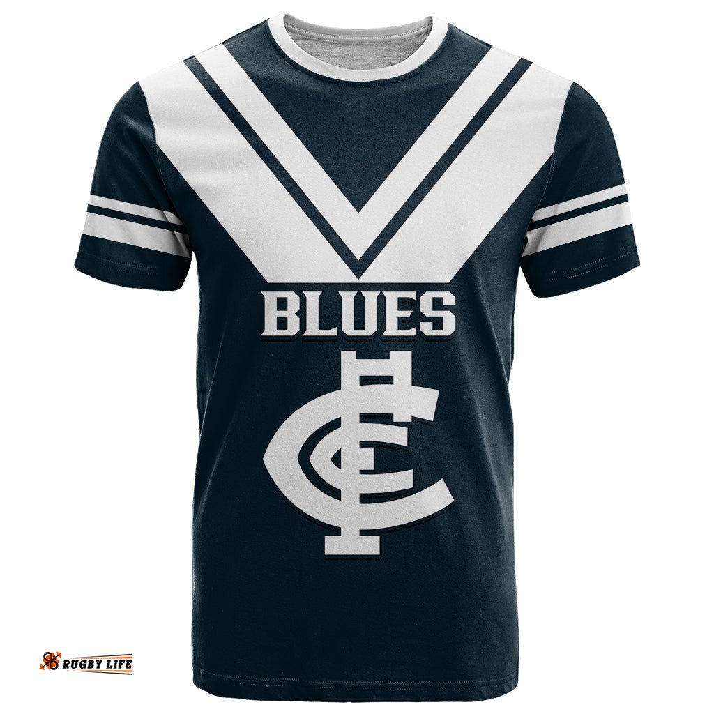 carlton football 2023 t shirt go blues navy simple style