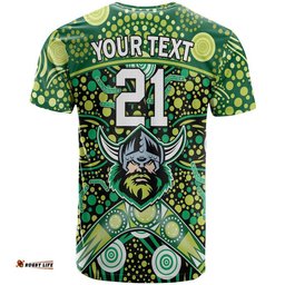 custom personalised raiders rugby t shirt boomerang indigenous dots