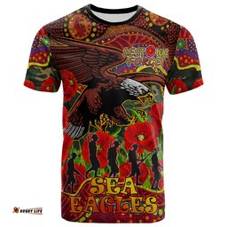 sea eagles rugby anzac day custom t shirt aboriginal lest we forget sea eagles with poppy flower 0