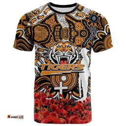 wests tigers t shirt anzac day poppy flowers with aboriginal