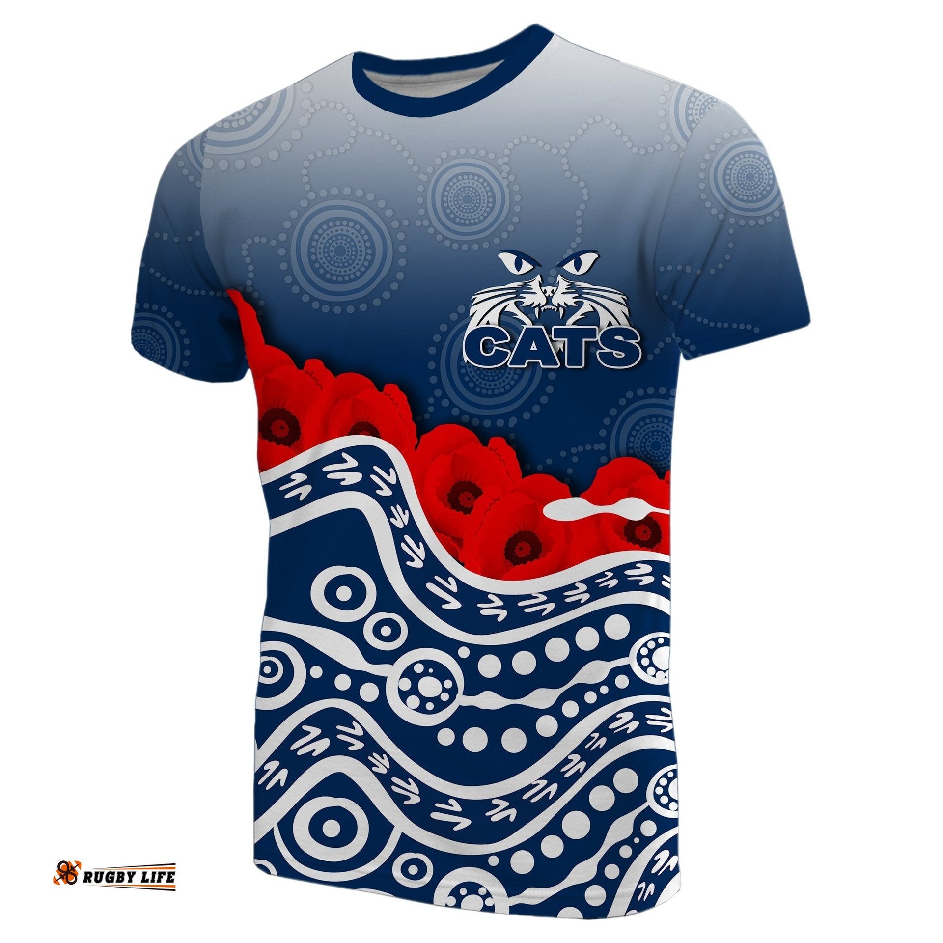 cats t shirt anzac day poppy flowers