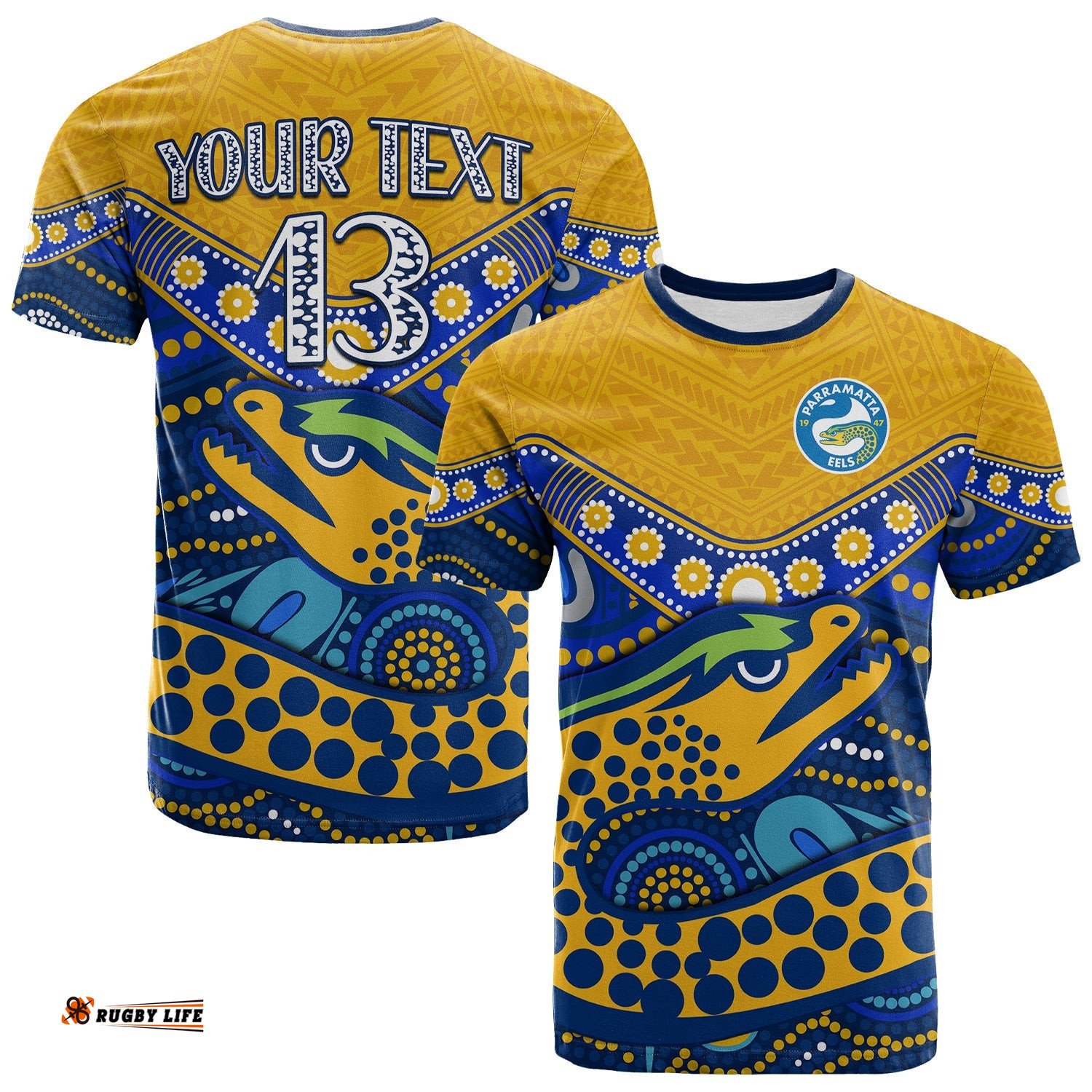 custom text and number eels rugby t shirt aboriginal and polynesia parramatta