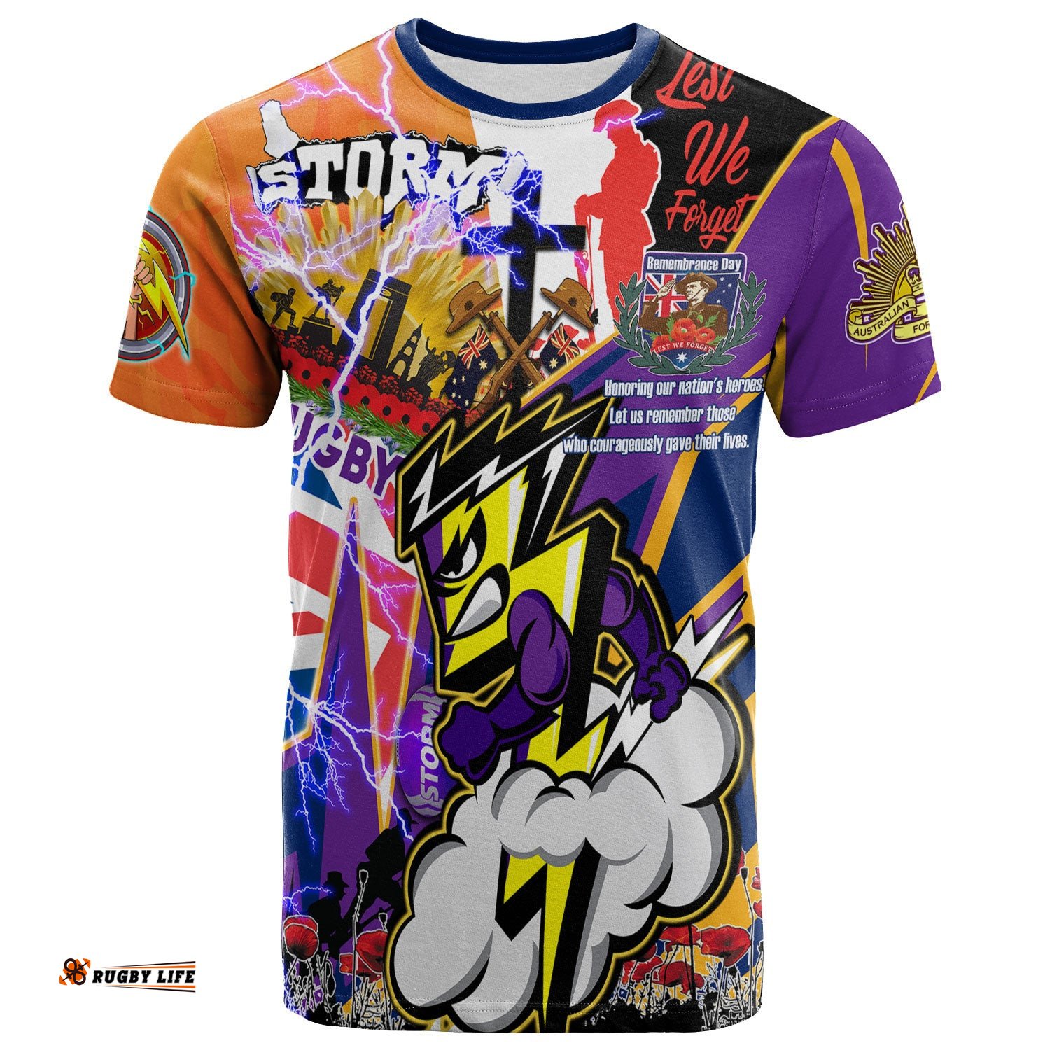 storm rugby t shirt custom remembrance storm rampage squad anzac quote with poppy and rosemary t shirt