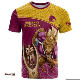 custom brisbane broncos rugby t shirt go champions 2023 mascot with polynesian indigenous art
