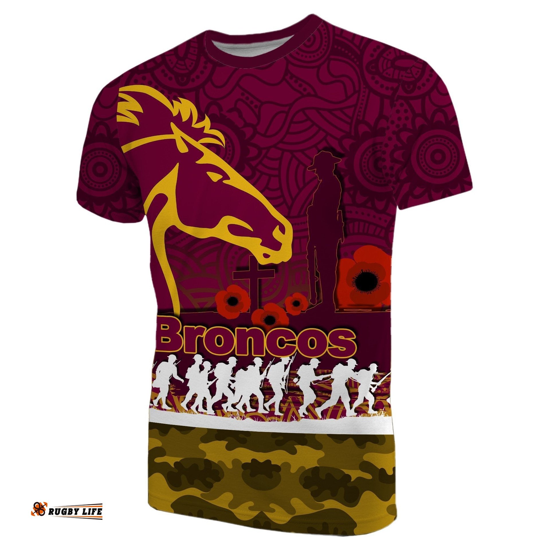 brisbane broncos t shirt anzac day