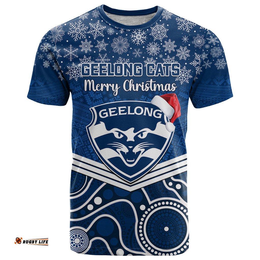 custom geelong football christmas t shirt merry xmas 2023 mix aboriginal art