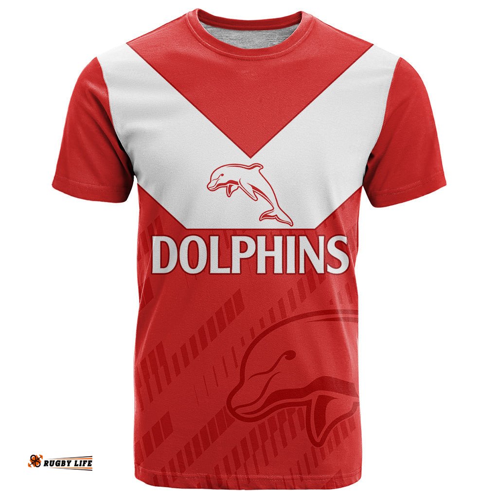 nrl dolphins rugby t shirt simple red style 2023