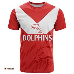 nrl dolphins rugby t shirt simple red style 2023