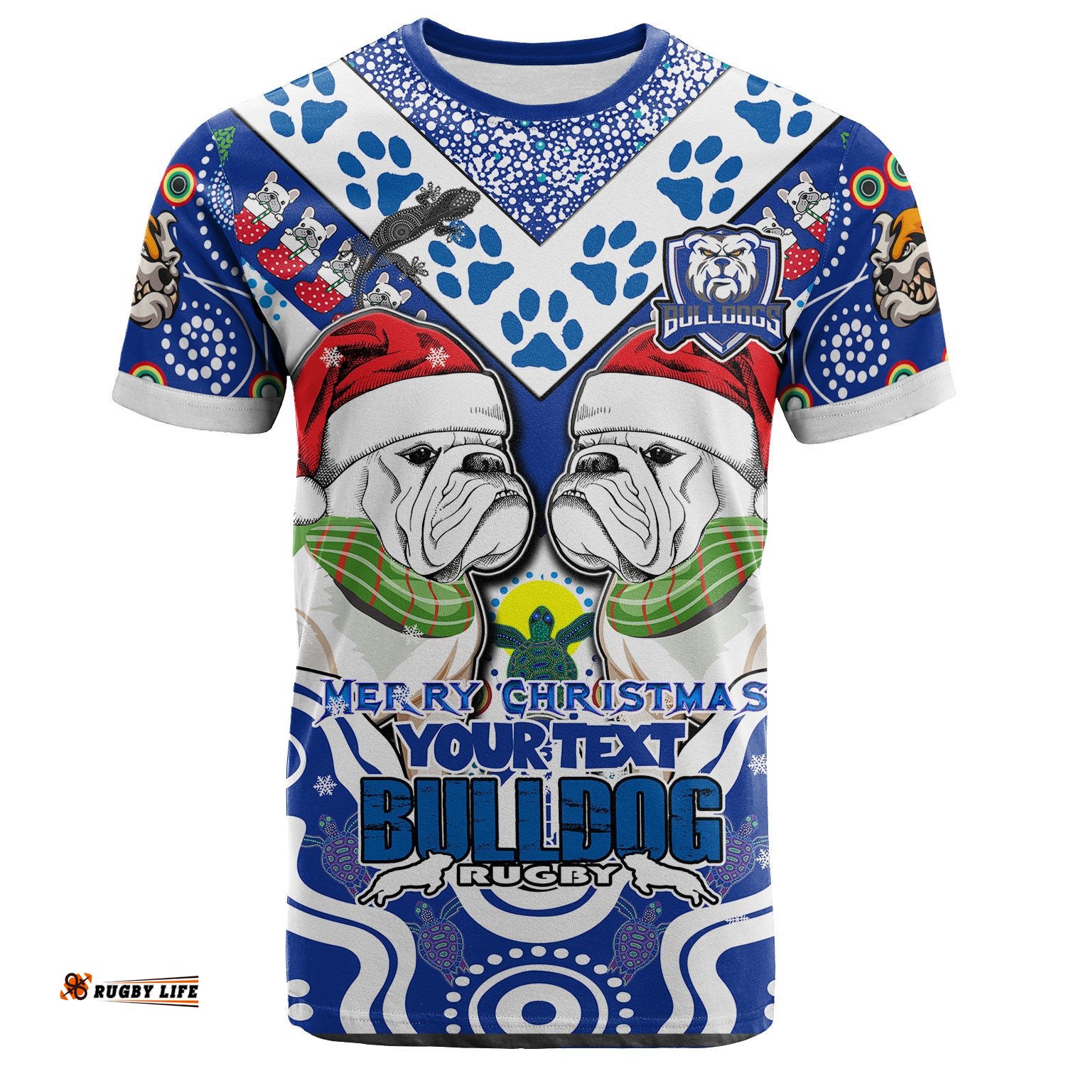bulldogs rugby christmas t shirt custom merry bulldogs christmas indigenous t shirt