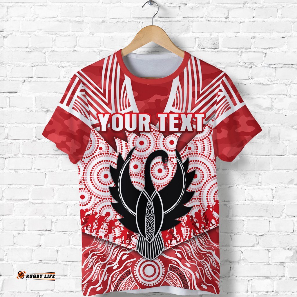 custom personalised sydney swans t shirt anzac day indigenous