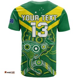 custom text and number australia rugby t shirt kangaroos boomerang aboriginal