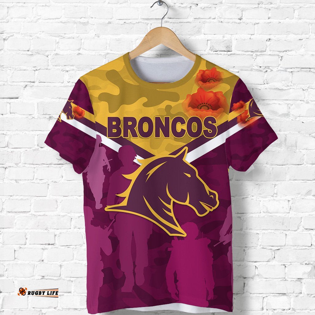 brisbane broncos t shirt anzac day camouflage vibes maroon no1