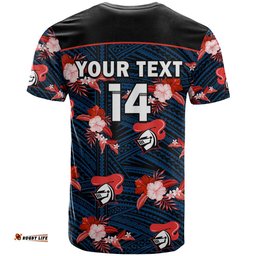 custom text and number newcastle knights rugby t shirt polynesian tribal mix tropical hawaiian style