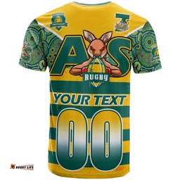 australian rugby sevens mens squad t shirt custom kangaroo mascot rugby aboriginal lines style t shirt