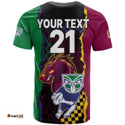 custom text and number nrl combine warriors and broncos t shirt sporty style