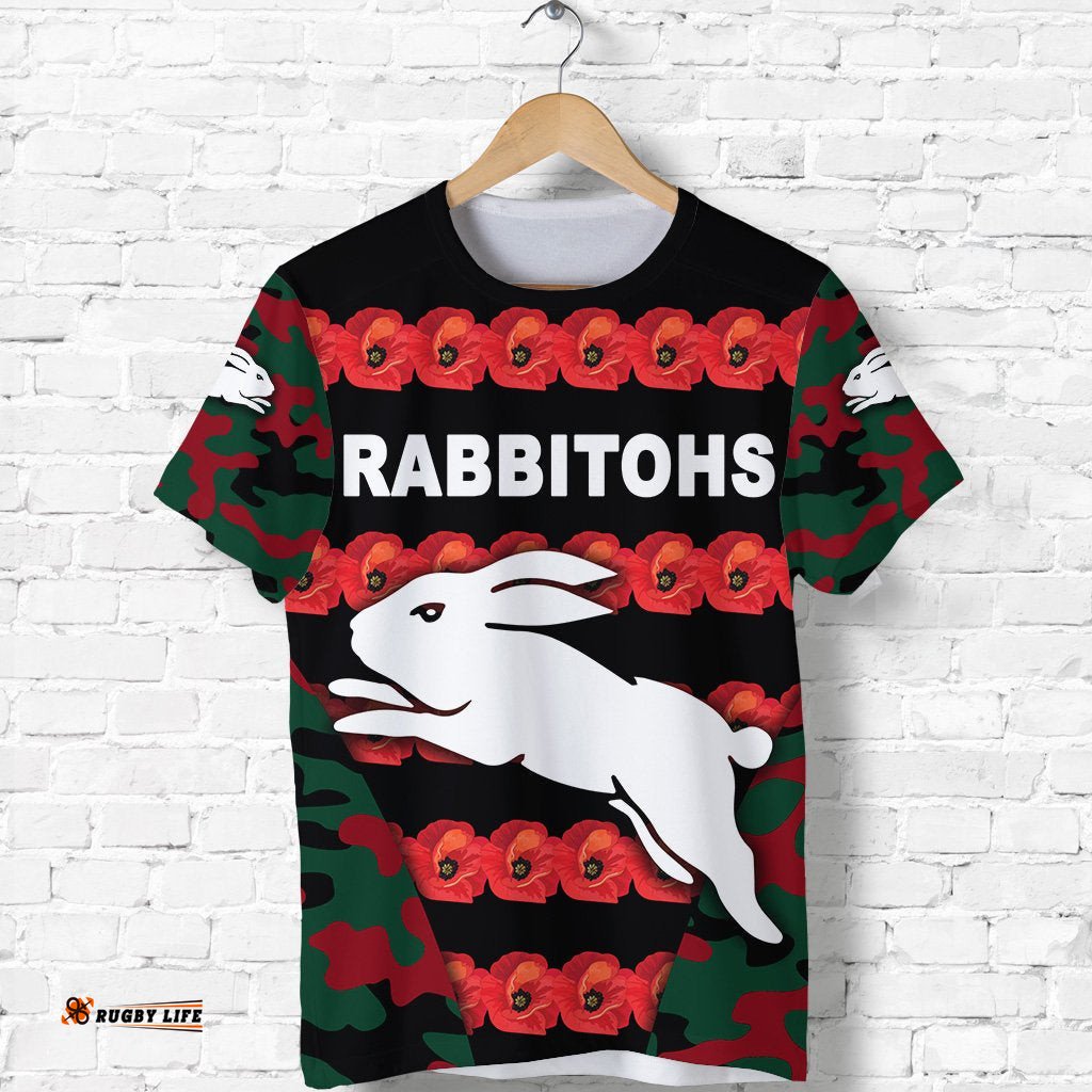 south sydney rabbitohs t shirt anzac day poppy flower vibes