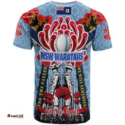 waratahs rugby custom anzac day t shirt remembrance nsw waratahs with indigenous patterns and poppy flower 0