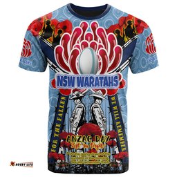 waratahs rugby custom anzac day t shirt remembrance nsw waratahs with indigenous patterns and poppy flower 0