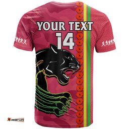 custom text and number panthers rugby anzac t shirt aboriginal mix poppy camouflage pink