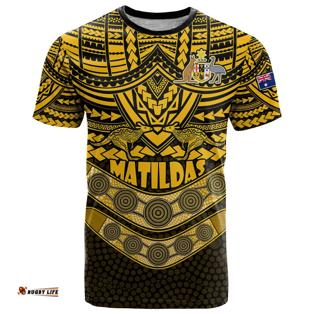 custom matildas soccer t shirt polynesian and aboriginal gold vibe