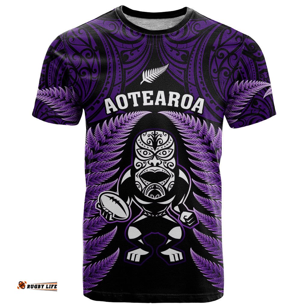 new zealand aotearoa rugby t shirt nz tiki with maori fern world cup purple version