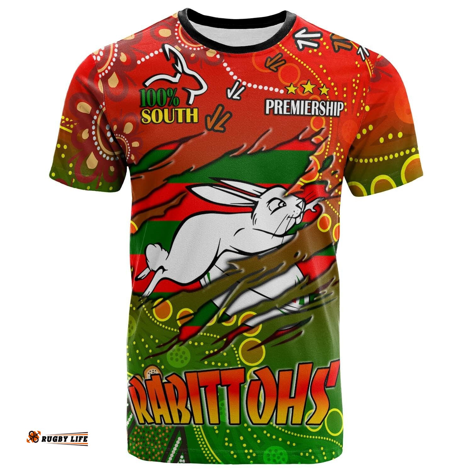 rabbitohs rugby t shirt custom 100 south rabbitohs premiership rugby with aboriginal culture player and number t shirt rlt14