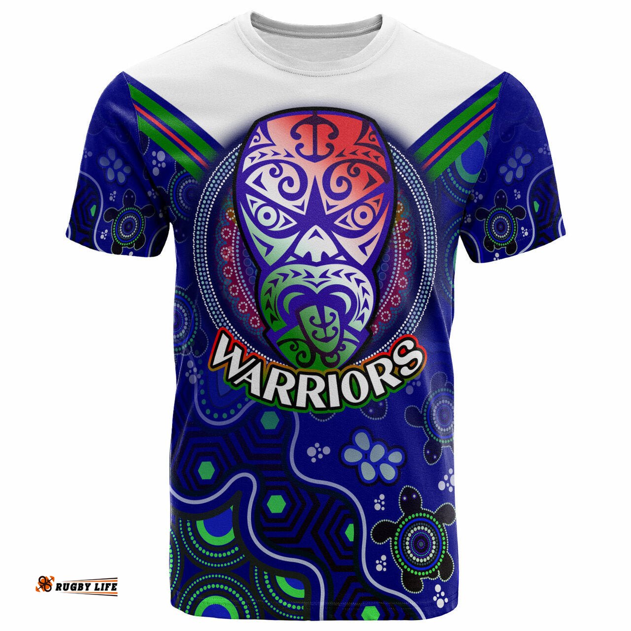 warriors rugby t shirt custom warriors aboriginal dot art vector painting with turtle t shirt 0