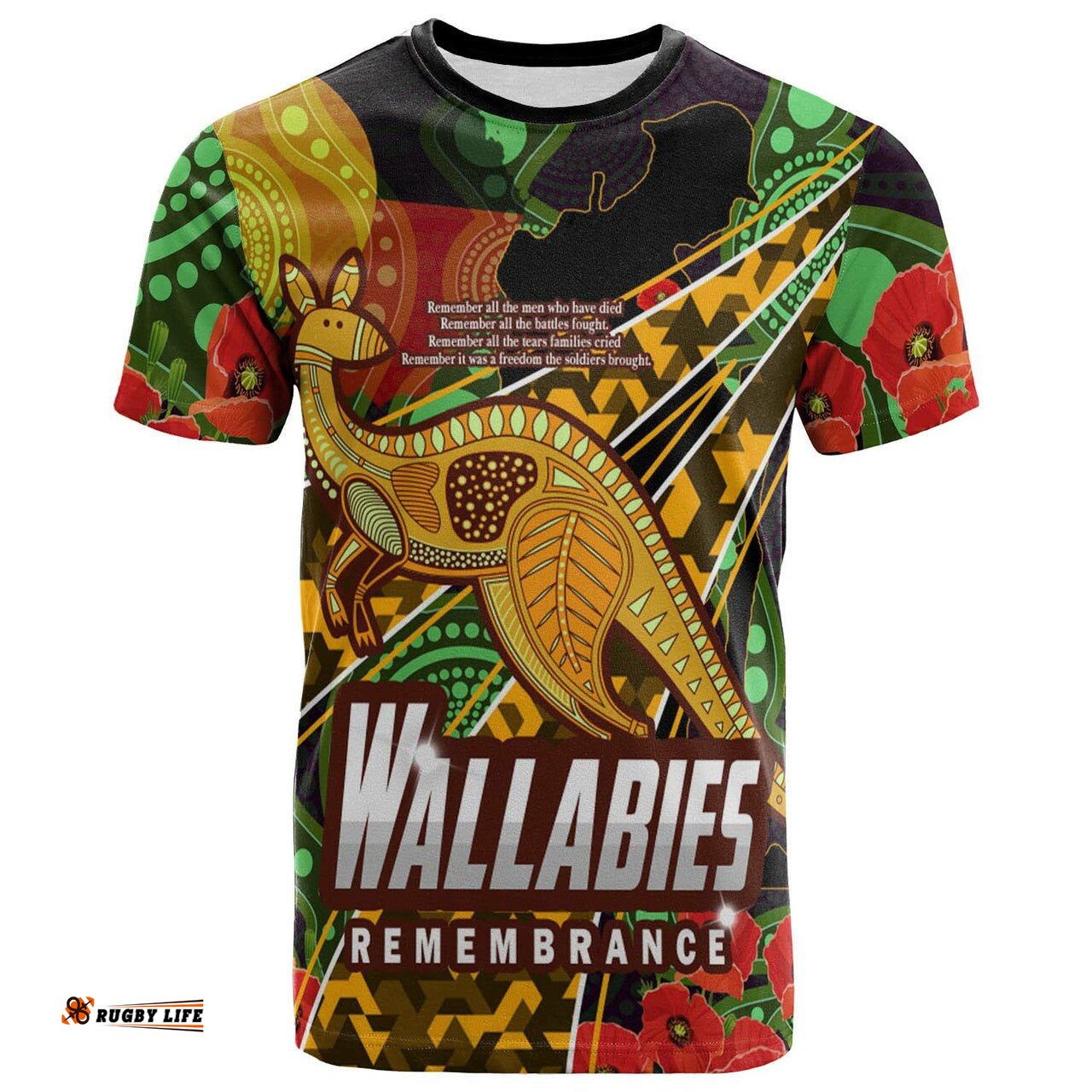 wallabies rugby t shirt custom anzac wallabies kangaroo with aboriginal patterns t shirt