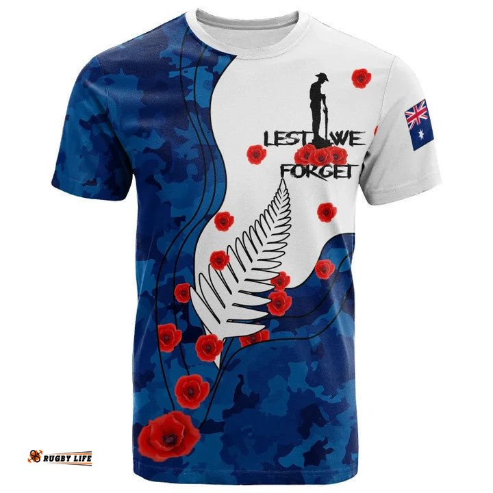 new zealand anzac day t shirt lest we forget military patternsAmazing Aussie