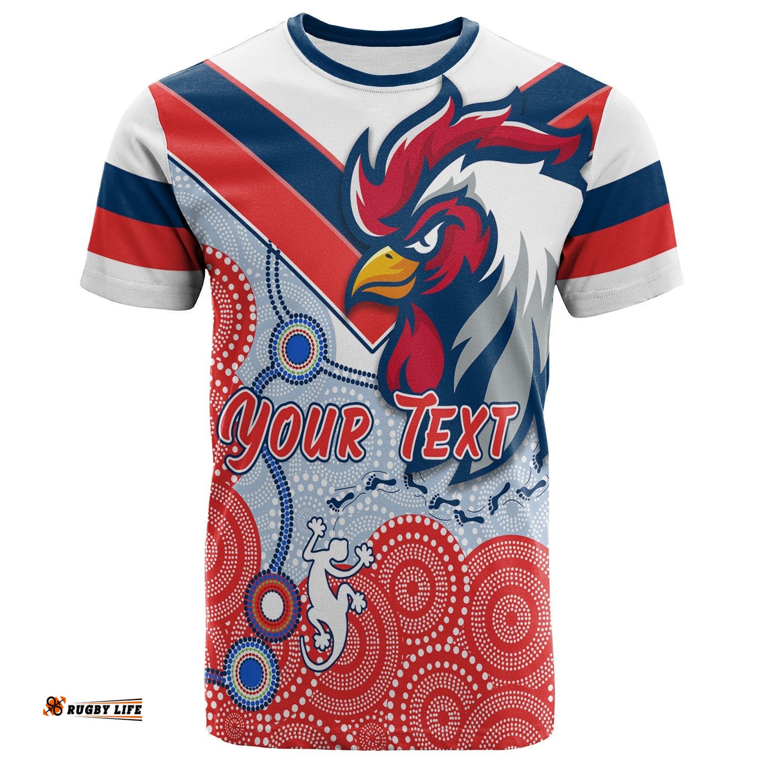 custom personalised roosters t shirt white aboriginal rugby