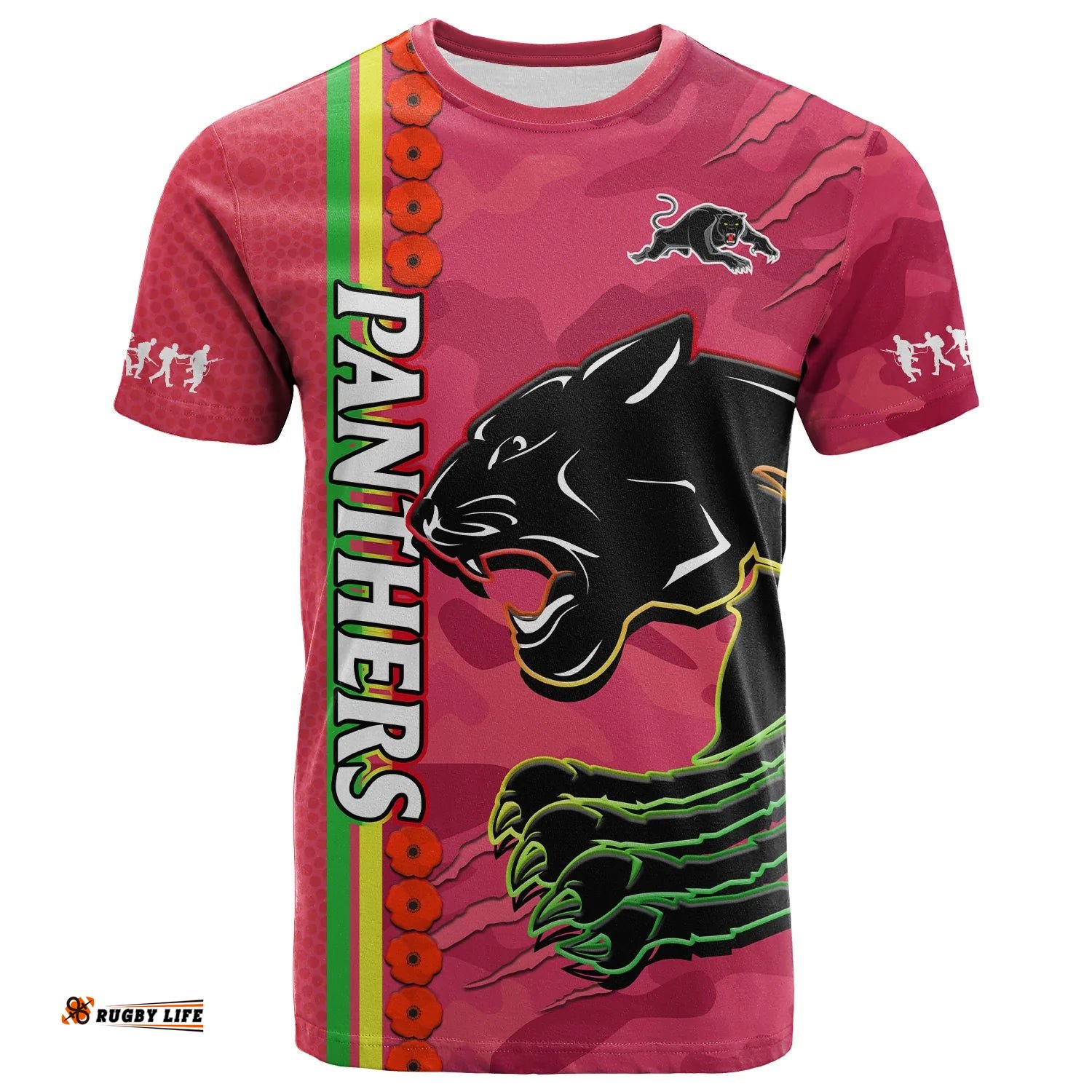 panthers rugby anzac t shirt aboriginal mix poppy camouflage pink