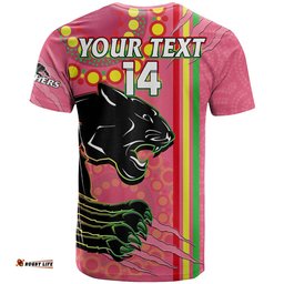 custom text and number panthers rugby t shirt the mountain men aboriginal art dynamic pink version