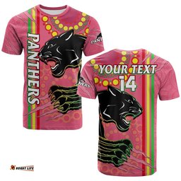 custom text and number panthers rugby t shirt the mountain men aboriginal art dynamic pink version