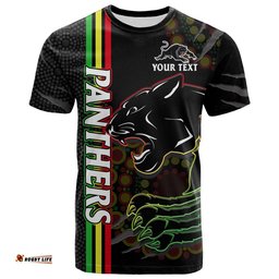 custom text and number penrith panthers rugby t shirt the mountain men aboriginal art dynamic