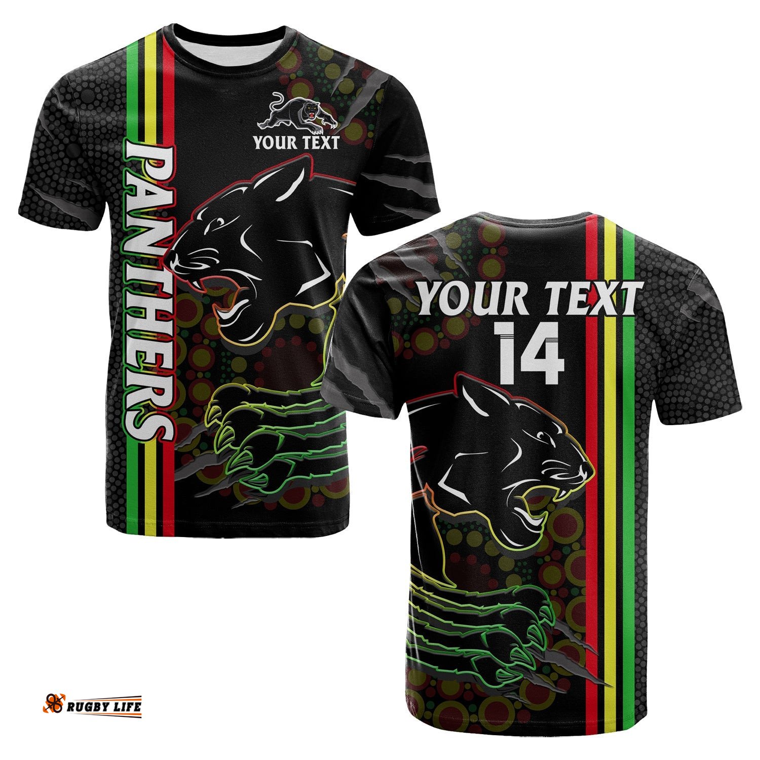 custom text and number penrith panthers rugby t shirt the mountain men aboriginal art dynamic