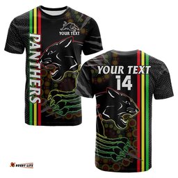 custom text and number penrith panthers rugby t shirt the mountain men aboriginal art dynamic