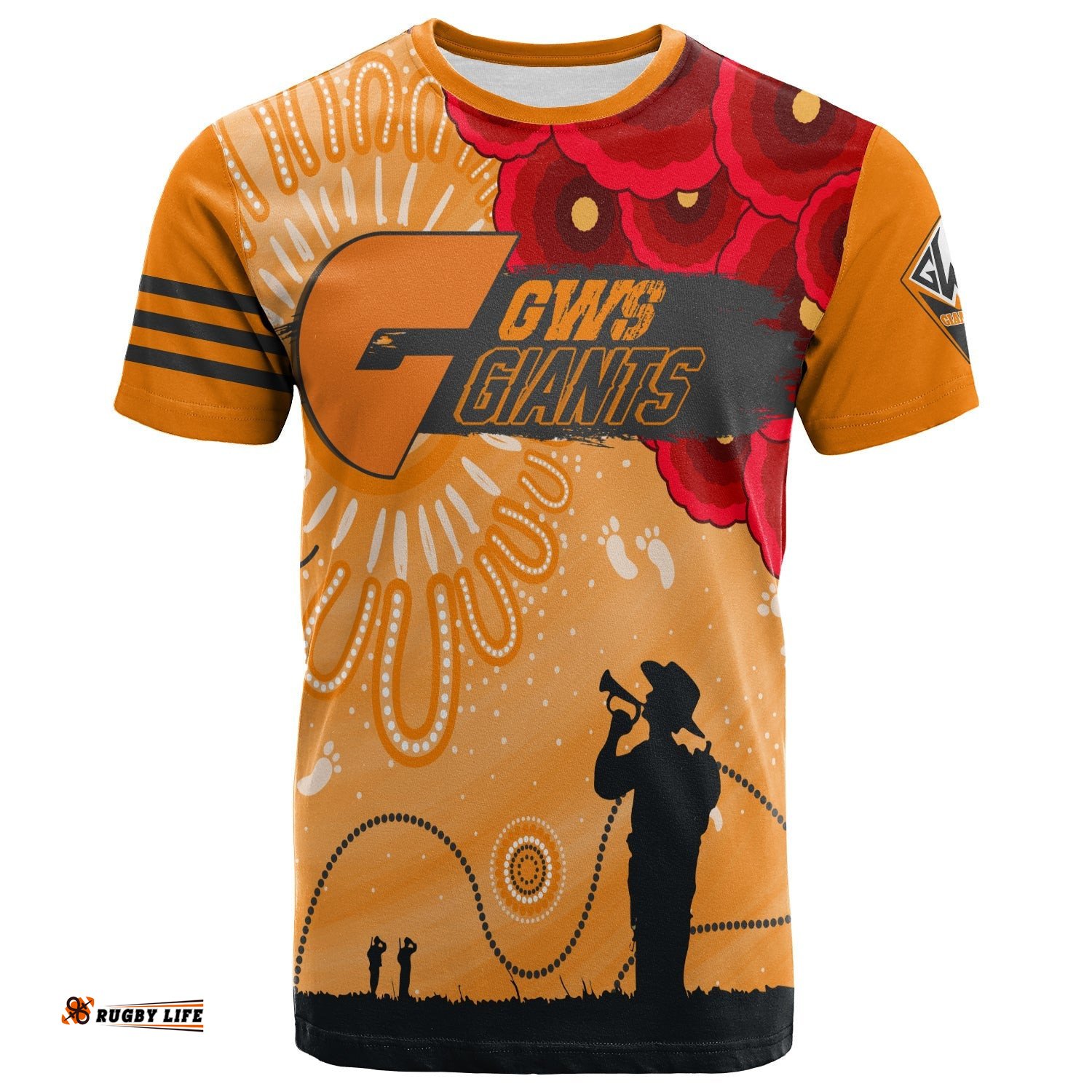 custom personalised gws giants indigenous anzac day t shirt we will remember